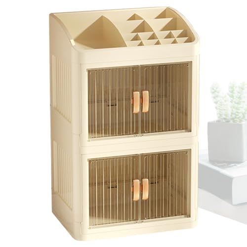 Caja de almacenamiento de cosméticos – Organizador de tocador | Caja organizadora de maquillaje con 3 capas | Caja organizadora de maquillaje | Suministros cosméticos de gran capacidad para escritorio
