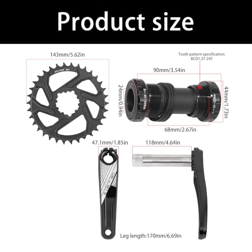 Pédalier 34 dents avec axe traversant 24mm et boîtier 68/73mm