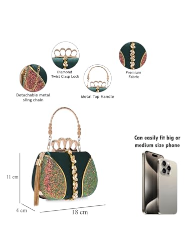 Image of TOOBA Handicraft Pearl Embroidered Clutch Purse For Women with Trendy Design 4-ring Handle & Tassel