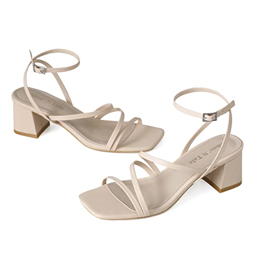 Image of Shoe'N Tale Strappy Heels for Women Low Chunky Block Heel Dress Shoes Square Open Toe Ankle Strap Heeled Sandals
