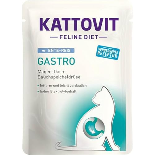 KATTOVIT Gastro Canard + Riz | Nourriture diététique pour Chat | 85 g | Nourriture Humide pour Chats en Cas de problèmes digestifs |