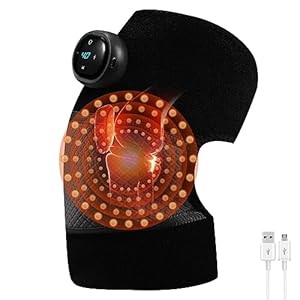 Heated Knee Massager, 3 Gears Adjustable Temperature and 3 Gears Vibration Massage, Wireless Rechargeable Heated Knee Pads with Wormwood for Elbows Knees Shoulders, Hot compress and Relieve Joint Pain