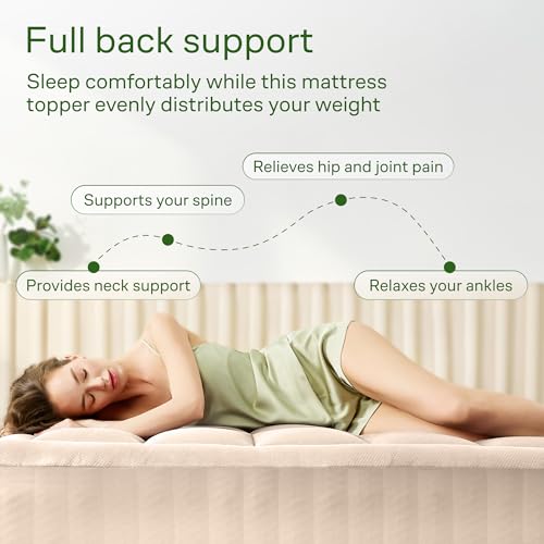 Image of Niagara Ultra Soft Full Size Mattress Topper - Viscose Made from Bamboo Pillow Top Mattress Pad for Back Pain Relief - Naturally Cooling for Hot Sleepers, fits 6-18 inch Mattress, 600GSM, Beige