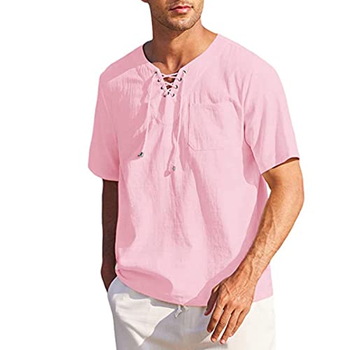 Chemise de plage en coton et lin rose, le chic hawaïen au masculin