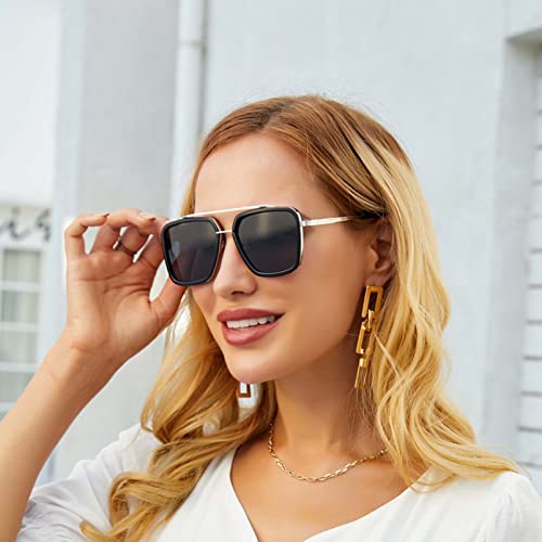 XINXIN Retro Square Sunglasses Men and Women Outdoor Beach Street Shooting Decorative Glasses (Color : A, Size : Medium)2