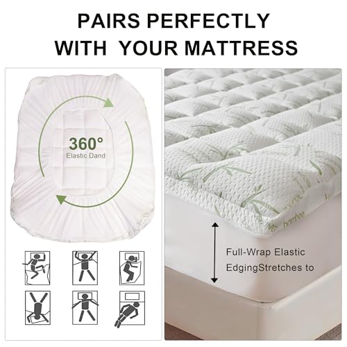 4 Inch Memory Foam Mattress Topper Full Size Viscose from Bamboo Extra Thick 1300 GSM Quilted Fitted Protector Pillow Top Cover for Back Pain Deep Pocket Up to 21 Inches (Full) — view 4