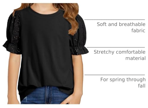 Image of DOKOTOO KIDS Girls Summer Shirts Cute Hollow Out Puff Short Sleeve Tops Casual Crewneck Tee Blouse 6-15 Years