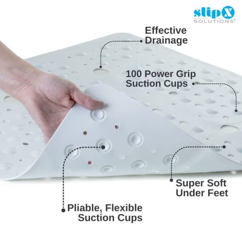 Slipx Solutions Accu-Fit Square Shower Mat, Extra Large 27"X27", Non-Slip Stall Mat For Elderly & Kids Standing Bath Tub Mat, Machine Washable, Suction Cups, White #TOP5