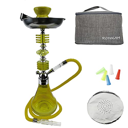 Portable Shisha Hookah Set RONKAH Hookahs 16â€Premium Small Hookah Kit Glass Hookah Complete Set with Hookah Accessories Hookah Tongs Hookah Bowl Hookah Stem Best Gift Hooka Huka Smoking (Yellow)