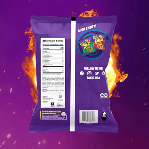 Image of Bundle of Takis Fuego + Blue Heat (17 oz) Fiesta Size Bag, Hot Chili Pepper Flavored Extreme Spicy Rolled Tortilla Chips