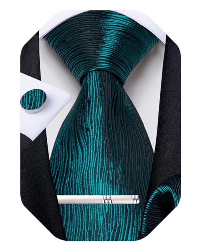 Image of DiBanGu Mens Tie Silk Plaid Striped Necktie and Pocket Square Cufflinks Tie Clip Set with Gift Box Formal Wedding Party