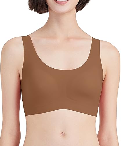 Ubras Brasier sin costuras para mujer, talla única, sin costuras, cobertura completa, comodidad Revelution, Almohadilla fija marrón, Altoa única