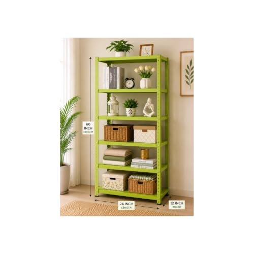 Image of Modern Metal Storage Rack Shelf for Home Decor, Living Room Office Heavy Duty Multi-Purpose Organizer,Plant Stand & Display Rack 4 /5 /6 Shelf Optionsbin (Pista, Large 60H-24L-12W INCH 6 shelf)