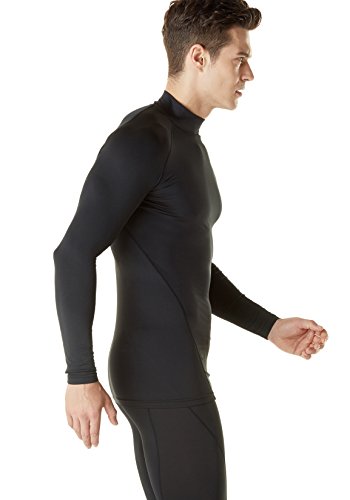 TSLA Men\'s Thermal Long Sleeve Compression Shirts, Mock/Turtleneck Winter Sports Running Base Layer Top, Thermal Mock Neck(yut32) - Black, Medium