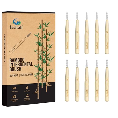 Isshah Bamboo Interdental Brushes, Between Teeth Cleaner Deep Clean Brush, 40 Count, Size 3, Medium Gaps