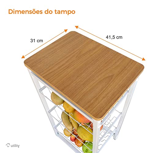 Fruteira De Chao Cozinha Tampo Madeira Florenca de Ferro Cor:Branco/Itauba