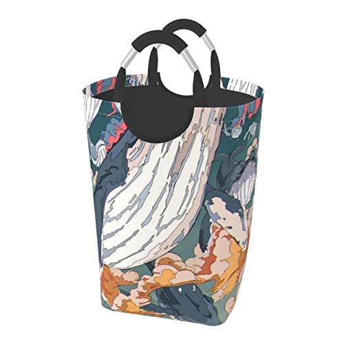 ランドリーバスケット 和風 くじら柄 雲海 ランドリーバッグ 自立式 おもちゃ収納 汚れた服パック ランドリーかご 洗濯物入れ 四角い 脱衣かご 洗濯かご 衣類収納 ランドリー収納 折りたたみ 衣類収納 取っ手付き 洗濯物用かご 大容量50l 布製雑貨収納