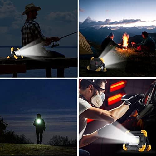 LED Rechargeable Work Light, Type-C Input 5800mAh Battery Dual COB Floodlight, Super Bright 2000LM Portable Outdoor Security Light with PowerBank Flash Torch for Garage Camping Hiking Fishing