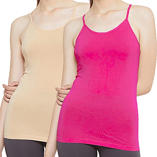 Image of OUTFLITS Women's Ladies Cotton Adjustable Strap Innerwear Camisole Slip Combo 2 Pices Pack (LIC02F 2C)