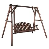 VINGLI Heavy Duty 880 LBS Wooden Patio Porch Swing with A-Frame Stand, Hanging Swing Bench Chair with Frame for Outside, Yard, Garden (Rustic Sequoia Dusk)