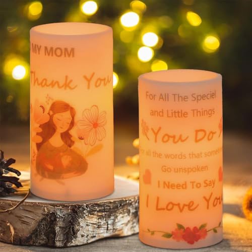 Image of Flameless Candle Gifts for Mom Battery Operated Flameless Candles with Remote Timer for Mother's Day Birthday Christmas Gifts Set of 2, ME-M20V-RK03