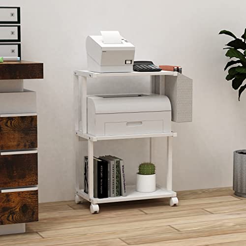 Ostreeful 3 Tier Printer Stand Modern White Printer Mobile Wooden Printer Shelf Table Organizer For Home Office Kitchen #TOP2