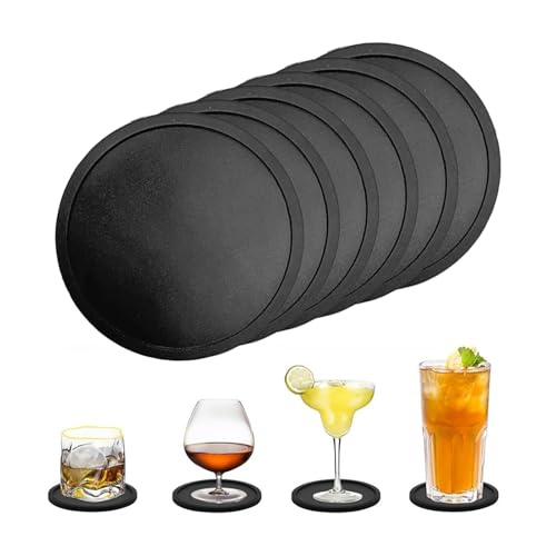 Posavasos de cristal, 6 unidades, posavasos de silicona negro, resistentes al calor, antideslizantes, de silicona, para mesa, escritorio, oficina, cocina, bar, bebidas, protección de muebles