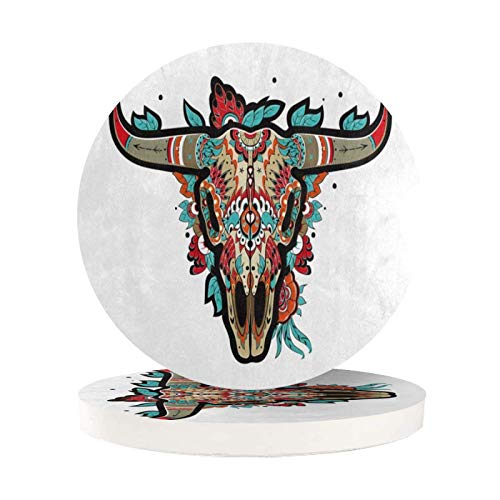 AmySunnyy Cupholder Coaster for Your Car 2 Pack Mexican Sugar Skull Aztec Tribal Cork Car Cup Holder Insert Coasters for Drinks Absorbent Women Men Girls Auto Wood Beverage Coasters Set Cool