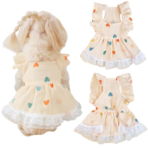 Vestido de Princesa para Perro con patrón Floral de corazón, Ribete de Volantes de Encaje, Trajes de Gato, Vestido tutú de Verano para Perros pequeños, Traje de Mascota para Yorkie Teddy Chihuahua