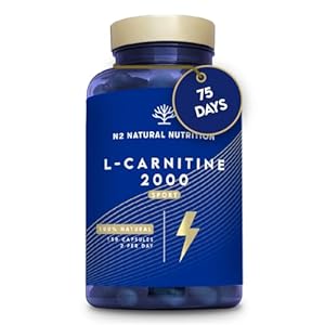 Natural L CARNITINE 2000mg 150 Capsules 75 Days (only 2 Capsules per Day) High Concentration Improves Sports Performance. Weight Loss, Energy Resistance. CE Manufactured. N2 Natural Nutrition