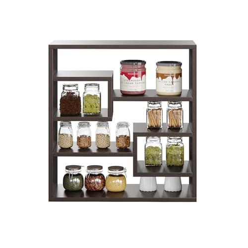 Image of FURNEASER Brian Kitchen Rack Shelf Multipurpose Wooden Wall Mounted Spice Jar Rack Shelves for Kitchen Storage Kitchen Shelf Organizer Kitchen item Containers Hanging Shelves
