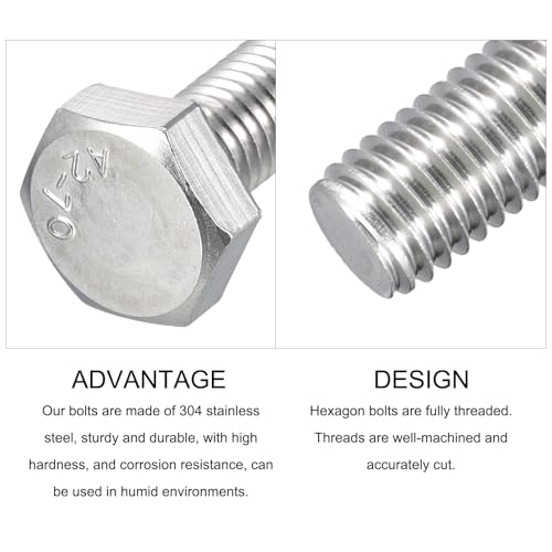 Image of METALLIXITY Hex Bolts (M10-1.5x90mm) 5Pcs, 304 Stainless Steel Coarse Fully Threaded Hex Head Screw Bolt Machine Screws - for Furniture Repair, Silver