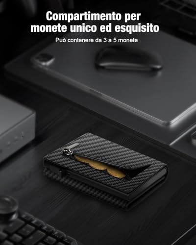 Portafoglio Uomo Slim, Porta Carte Di Credito Uomo Piccolo Con Chiusura Magnetica & Finestra Id & Protezione Rfid, Portacarte In Pelle Pop-Up Per 11 Carte, Porta Tessere Con Portamonete E Banconote - 5