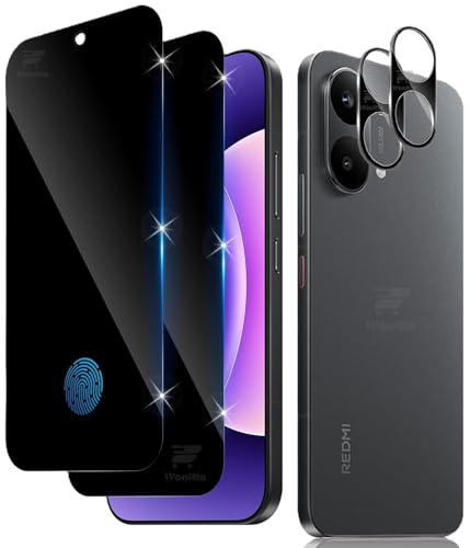 Image of WonRia 2+2 Pack - Privacy Tempered Guard for Poco X8 Pro Max 5G [FingerPrint Unlock] with 3D Camera Glass Protector Screen Guard Protector | Anti-Spy - Installation Kit