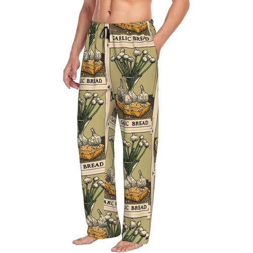Mens Pajama Pants Bottoms With Pockets- Vintage Garlic Bread Illustration Soft Men Lounge Pants, Comfy Mens Pj Pants