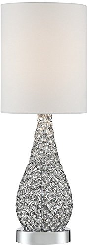 Possini Euro Design Kasey Modern Gourd-Shaped Accent Table Lamp 21" High Glass Crystal Bead Brushed Steel White Fabric Cylinder Shade For Living Room Bedroom House Bedside Nightstand Home Office #TOP9