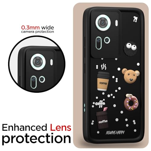 Image of Bintage CASE Cute Fun Taddy Cartoon 3D Ball Bear Milk Cake Coffee Silicon Case Full Body & Camera Protection Back Cover Compatible for Oppo Reno 11 5G - Black