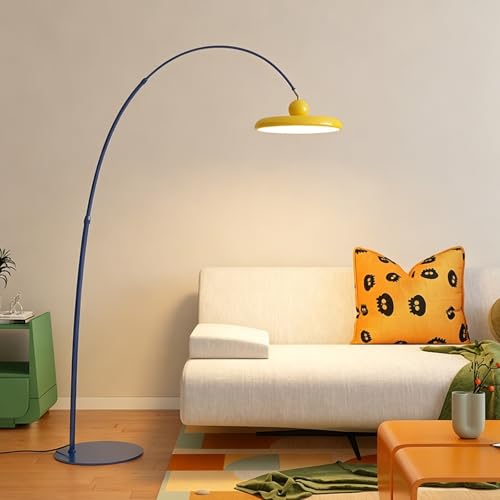 Abat-jour jaune et hauteur réglable pour ce lampadaire arc