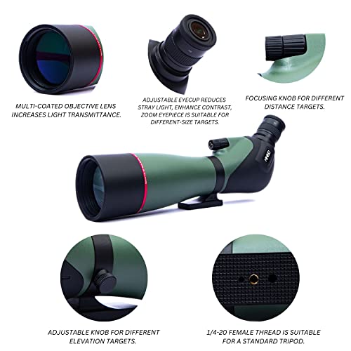 Image of HINISO Spotting Scope 20-60x80 HD Dual Focus Zoom Telescope with Tripod, Phone Adapter & Bag | BAK4 Prism, Waterproof Fogproof Scope for Bird Watching, Stargazing, Wildlife & Target Shooting