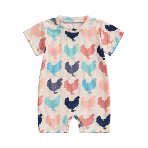 Image of Toddler Baby Boy Girls Farm Clothes Western Farm Animals Chicken/Cow Print Romper Newborn Jumpsuit Country Stuff