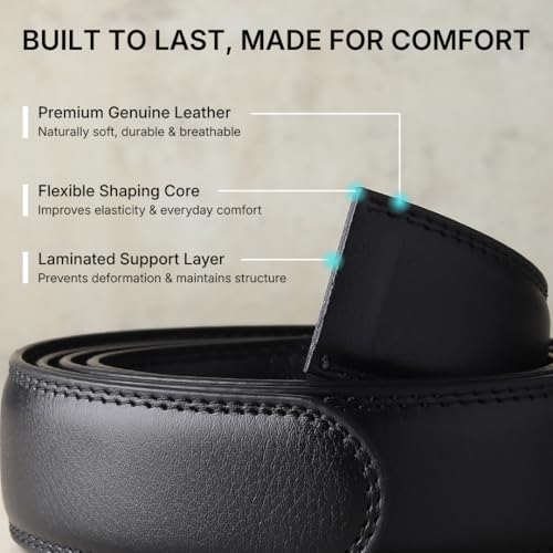 Image of HAYES LONDON Genuine Leather Belt for Men with Auto Lock Ratchet Buckle | No Hole Micro Adjustable Slide Lock Belt | Premium Casual & Office Wear Men's Belt (Onesize)