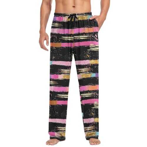 Vdsrup Men's Pajama Pants Striped Black Pajama Pants for Men PJs Bottoms Drawstring Pockets Pink Sleep Lounge Pants S3