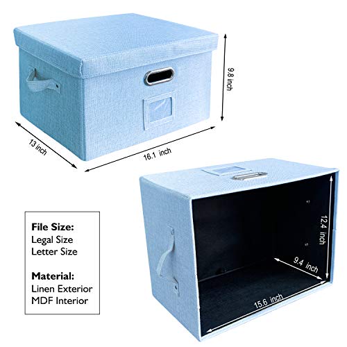 JSungo File Organizer Box Office Document Storage with Lid, Collapsible Linen Hanging Filing Organization, Home Portable Storage with Handle, Letter Size Legal Folder, Blue - Thumbnail 5