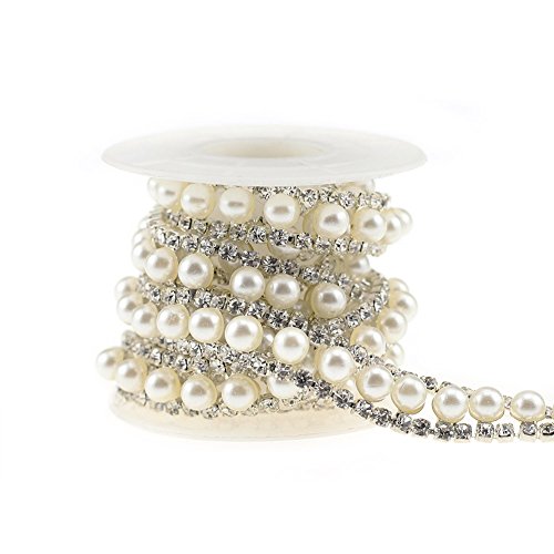 Rhinestone Trim Applique 1 Yard 2 Rows Crystal Chain Banding Diamond Inlaid White Pearl Beaded Rhinestones For Crafts Clothing And Bridal Embellishments Wedding Ideas Christmas Decorations #TOP2