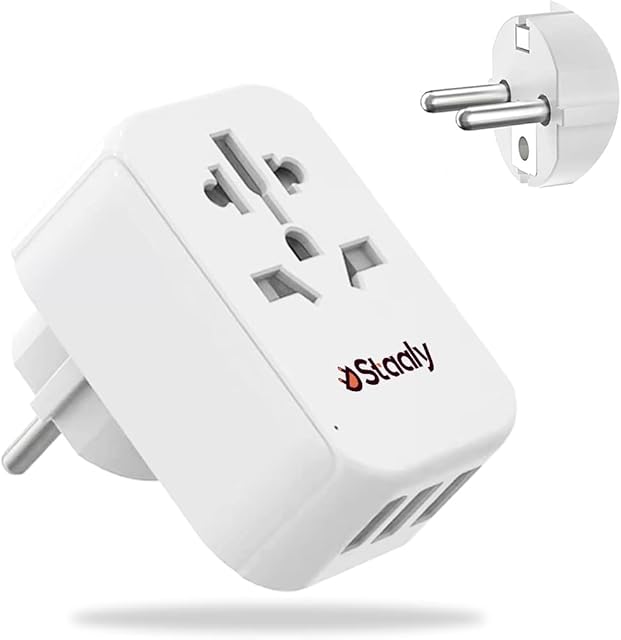 Staaly US/AUS/UK to EU Travel Plug Adapter, 3 USB Ports, 2/3 pin to 2 pin Schuko Plug UK to European Plug Adapter, Fits to Type A, B, G, I, J, L for Appliances under 250 V|10A Fuse-(Type E/F)