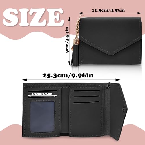 Women’s Wallet, PU Tri-fold Wallet for Women with Heart Pendant and Tassel, 6 Card Slots, 1 ID Window, 1 Cash Compartment, Slim Card Wallet for Girls and Women(Black)2