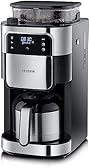 SEVERIN Cafetière avec broyeur intégré 1 000 W, Machine à café programmable avec minuteur, Cafetière filtre avec verseuse isotherme d'une contenance de 8 tasses, Noir/Inox, KA 4814