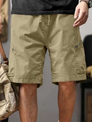 Image of Leriya Fashion Men's Cotton Cargo Shorts with Elastic Drawstring Waist | Multiple Utility Pockets & Zipper Side Pocket | Summer Shorts for Daily Outfits, Hiking, Trekking & Street Style