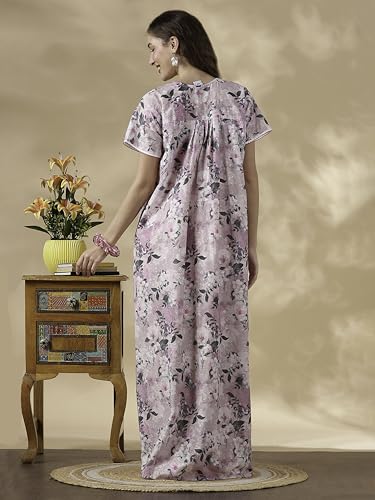 Image of 9shines Label Stylish Chikankari Cotton Nighty Maxi for Women | Full Length Nightgown | Nightdress with Pocket | Embroidery Nighty | Soft Comfortable Cotton Nightwear (1545)