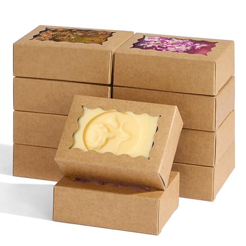 40PCS 3.5x2.36x1.2 inches Kraft Brown Soap Boxes with window Homemade Soap Packaging Gift Boxes Small Bakery Boxes for Macarons Cookies & Candies Wedding & Birthday Party Favors
